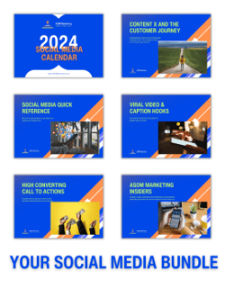 Your Social Media Success Bundle Includes The Content Calendar, Content X, Quick References, Viral Video & Caption Hooks, High-Converting CTAs and the ASOM Marketing Insiders Group Access
